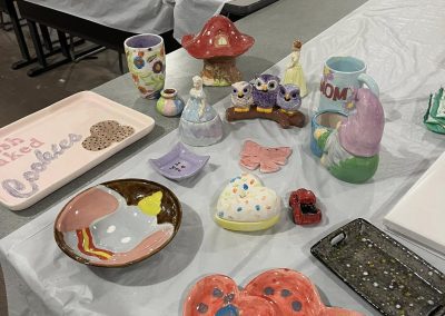 Pottery class artwork on table